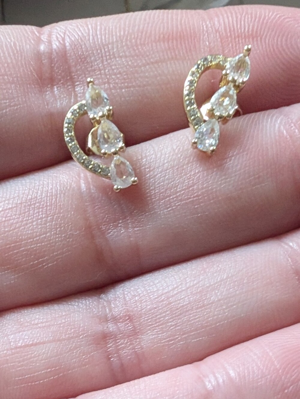 Gold Teardrop CZ Curve Stud Earrings for Women